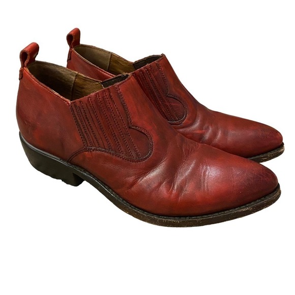 Frye women Billy Shootie Western Ankle Boots Almond Toe Leather Maroon Size 9.5 - Picture 7 of 10